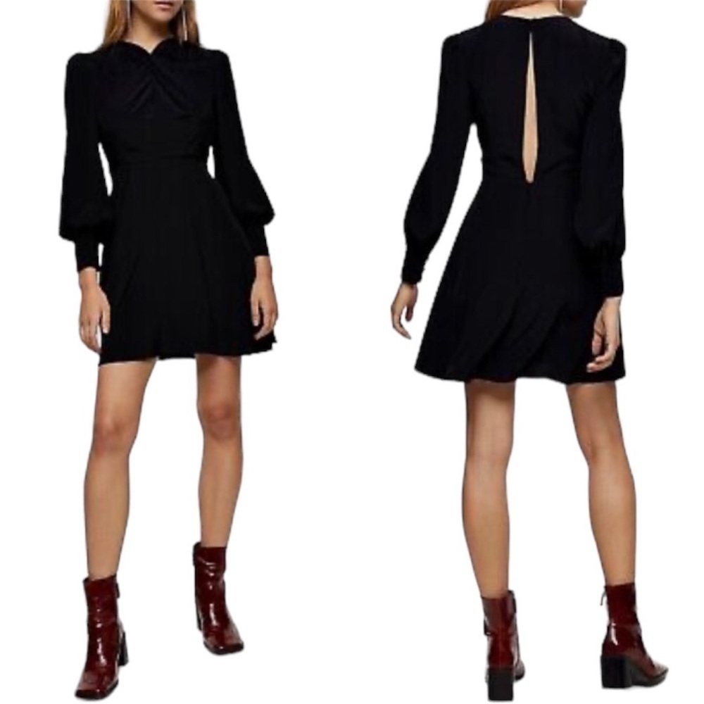 Topshop Black Long-Sleeve Mini Dress